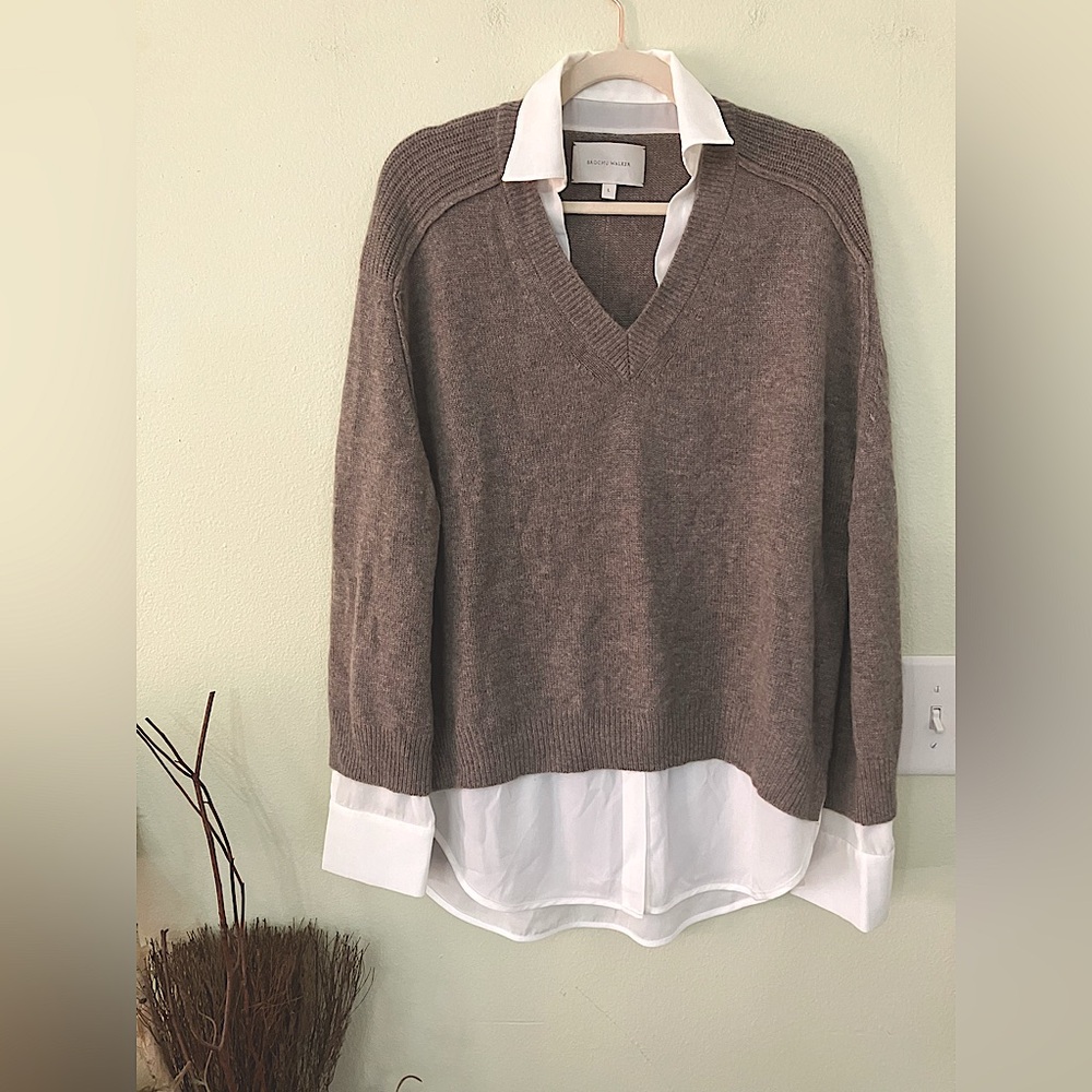 Brochu Walker cashmere blend collared sweater blouse